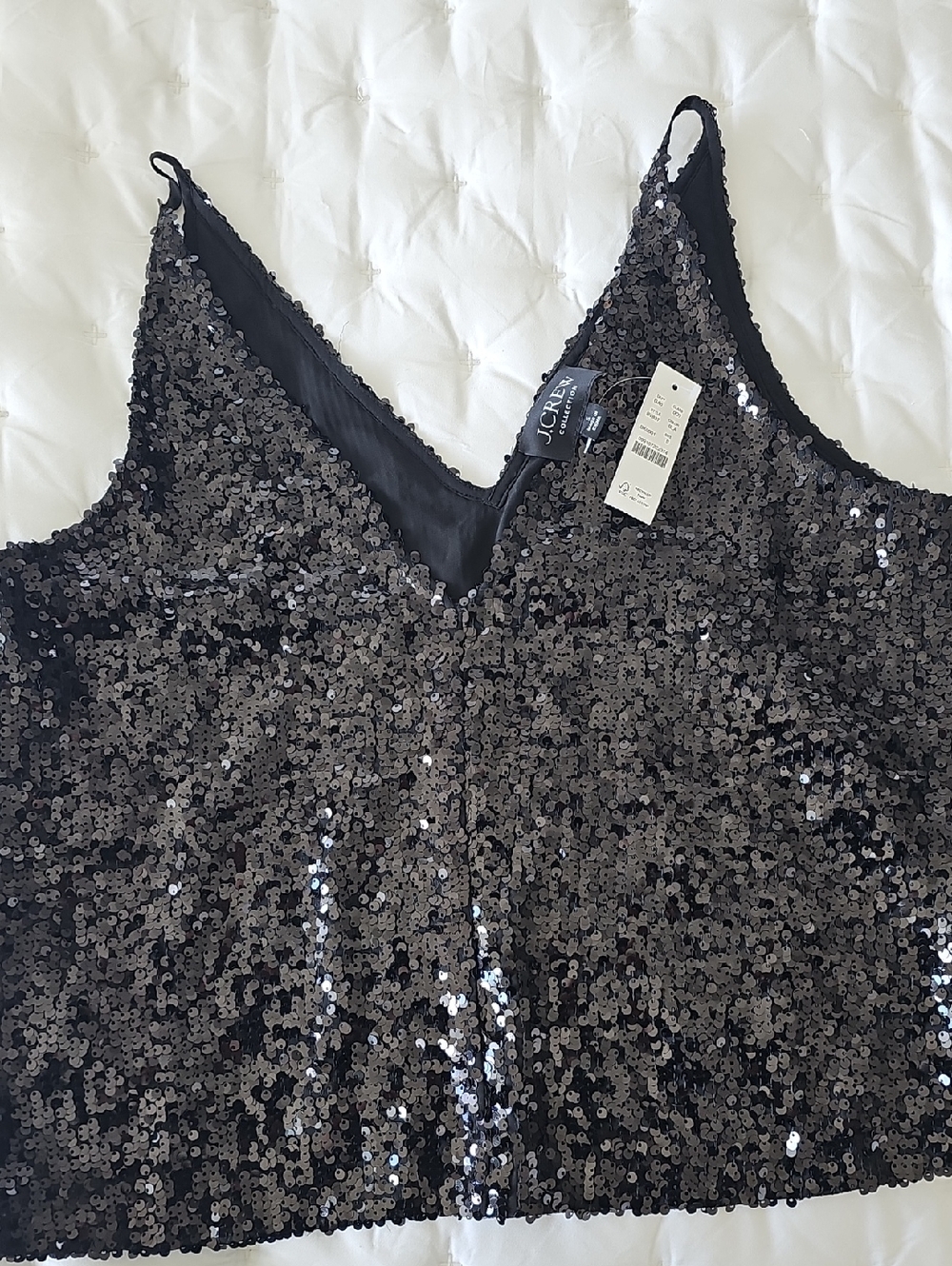 NWT J. Crew Collection Black Sequin V-Neck Tank Top